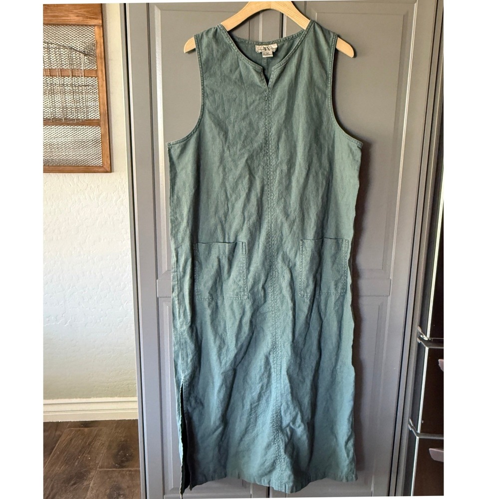 Original TY Wear Vintage Cottagecore Linen Cotton Maxi Shift Dress,Sage Green,16